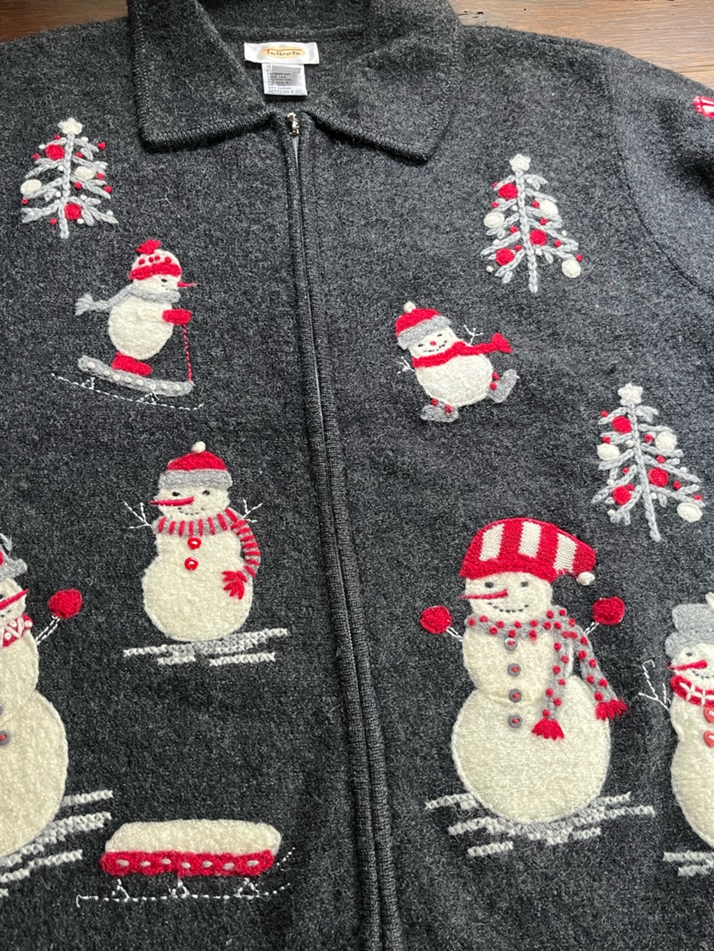 Talbots Ladies Size Xl  Gray Snowman Zip-Up Sweater Jacket